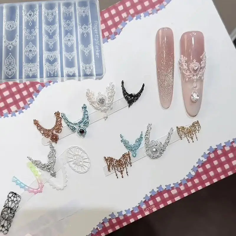 3D Silicone Nail Art Mold for DIY Manicure European Style Retro Lace Design Transparent Decorative Template