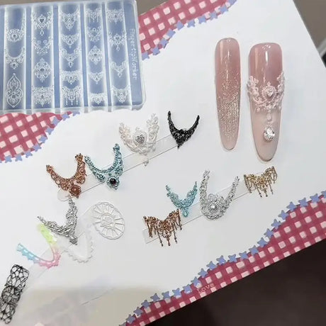 3D Silicone Nail Art Mold for DIY Manicure European Style Retro Lace Design Transparent Decorative Template