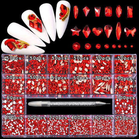 21 grid nail art diamond flat bottom glass diamond multi-style special-shaped diamond shiny nail rhinestone DIY nail art jewelry