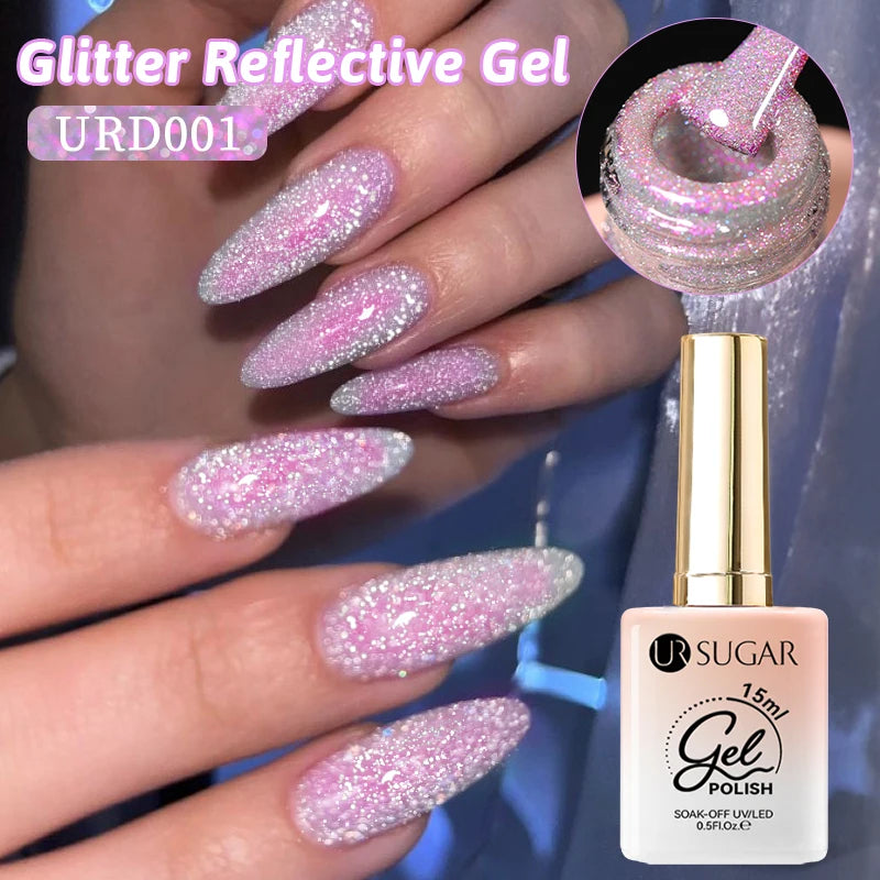 UR SUGAR 15ml Chameleon Pink Purple Reflective Gel Nail Polish Glitter Gorgeous Semi Permanent Soak Off UV Gel For Nail Art
