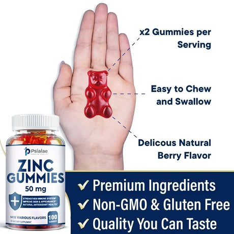 Zinc Gummies 50 Mg - It Helps Improve Cognitive Function, Improve Mood, Enhance Immune Defense, and Antioxidant Effects