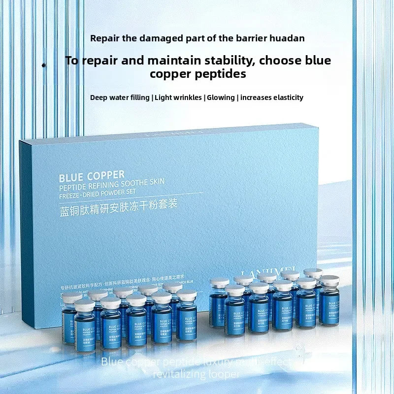 20pcs Blue Copper Peptide Freeze-Dried Powder Set Oligopeptide Anti Wrinkle Essence Shrink Pores Acne Treatment Skincare Serum