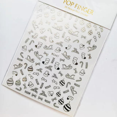 Sliver Bronzing 3D Christmas Nail Art Decoration Sticker Sparkly White Colorful Glitter Geometry Snowflake Winter Slider Foil