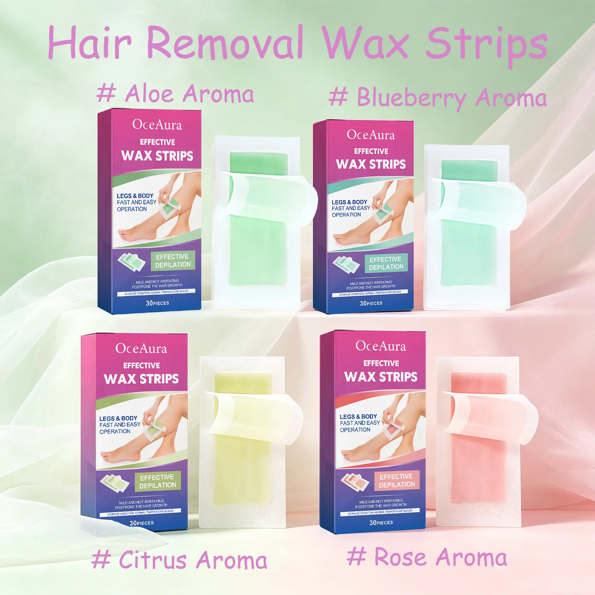 OceAura Hair Removal Wax Strips for Legs and Body Hair Growth Postponement Easy Operation Non-Irritating Depilatory Wax Strips