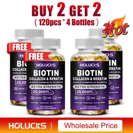 Biotin+Collagen+Keratin Capsules, Hydration, Promotes Hair Growth, Strengthens Weak Nails, Joints & Bones, Anti-Aging, Whitening