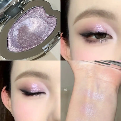 Pearlescent Lavender Eyeshadow Palette Facial Blusher Highlighter Brightening Glitter Heart-shaped Eye Shadow Makeup Cosmetics