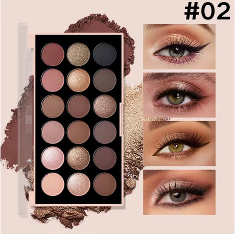 18-Color Eyeshadow Palette – Pearlescent, Matte, Fine Shimmer, Glitter, Earth Tones, Long-Lasting, High-Performance