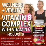 Vitamin B Complex Supplement, Rich in B1, B2, B3, B5, B6, Biotin, Strength Energy, Support Brain & Heart, Promote Metabolism