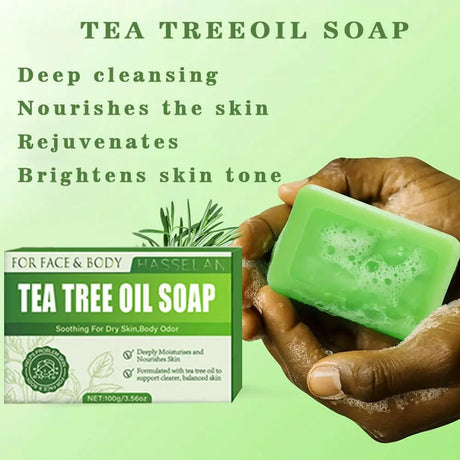 100G Tea Tree Soap, Handmade Soap Bar with Tea Tree Oil, Natural Soaps for Body Skin Cleaning,Gentle Exfoliating Bar Soap care