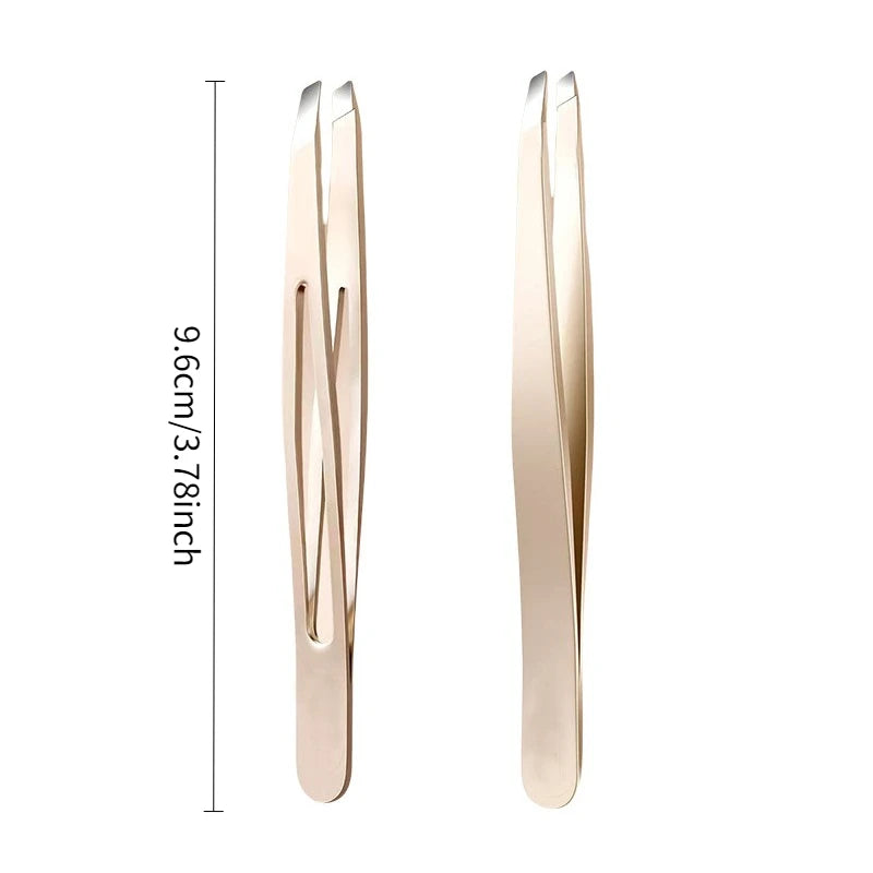 Stainless Steel Tweezers for Eyebrows, Facial Hair & Ingrown Hairs Removal - Precision Slanted Tips, Ergonomic Grip, No Electric