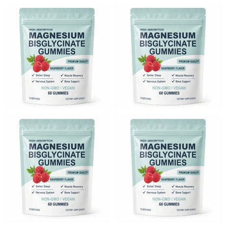 High Absorption Magnesium Bisglycinate Gummies Vegan Raspberry Flavor 60 Count Support Muscle Bone Health Non GMO Gluten Free
