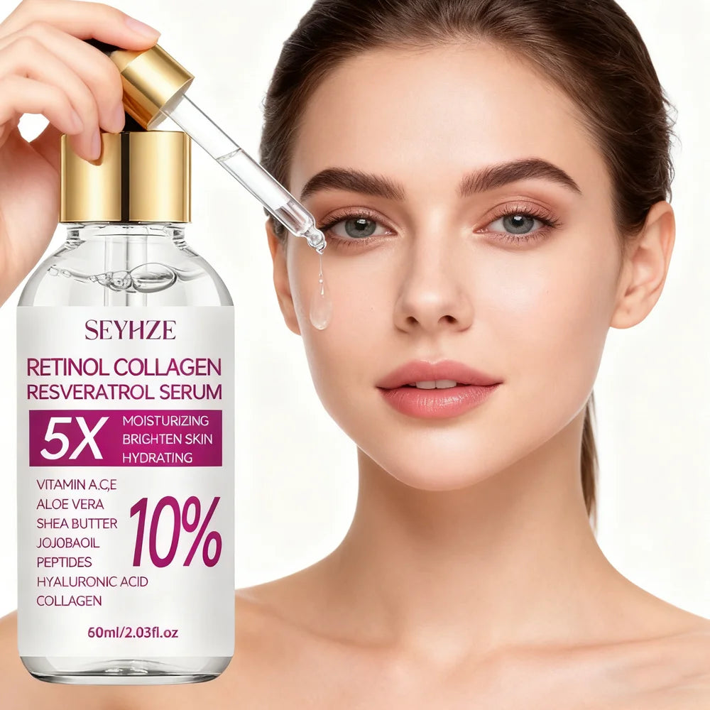 SEYHZE Retinol & Collagen Essence Fluid with Peptides + Ceramides Aloe & Snow Lotus - Brightens Skin Tightens Pores Evens Tone -