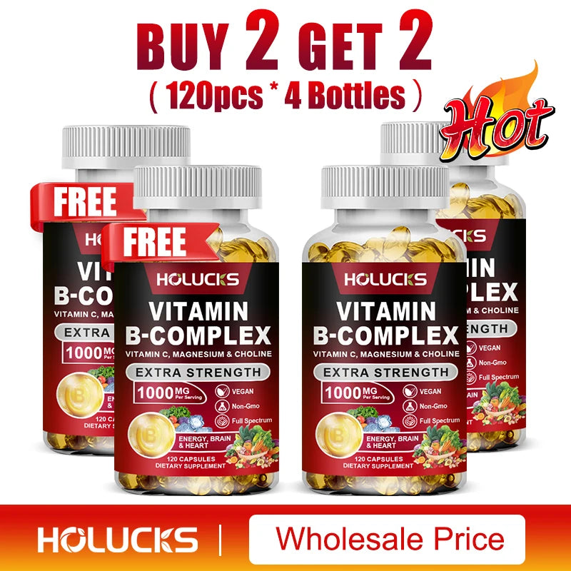 Vitamin B Complex Supplement, Rich in B1, B2, B3, B5, B6, Biotin, Strength Energy, Support Brain & Heart, Promote Metabolism