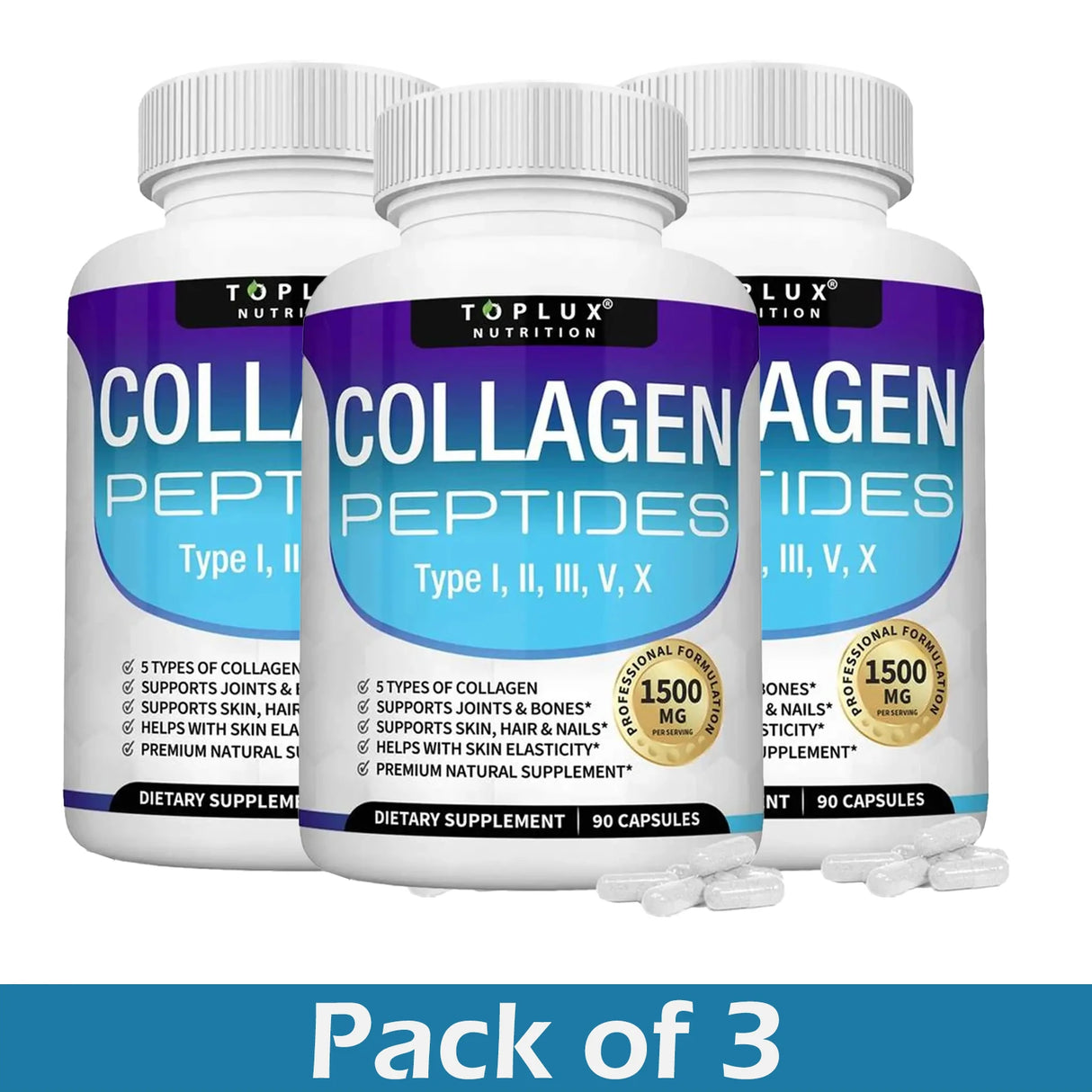 Multi Collagen Peptides Capsules 1800mg - Hydrolyzed Protein Collagen Complex Pills Promotes Skin & Hair , Joint for Men Women