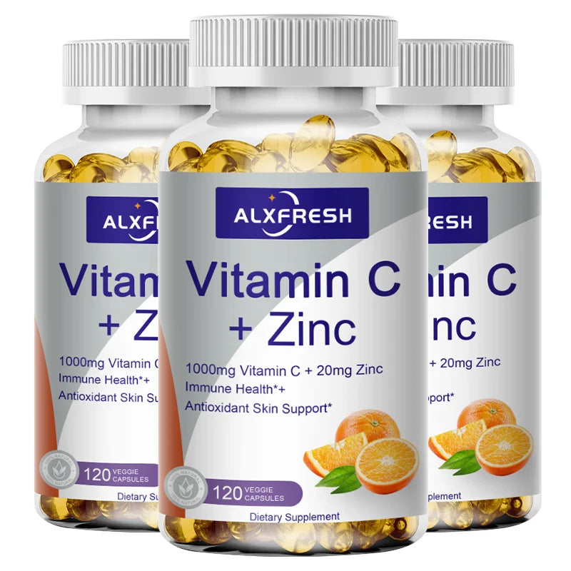 Alxfresh Vitamin C with Zinc for Hair Skin Nails and Brain Heart Health Supports Cellular Level Defense Immune System Booster
