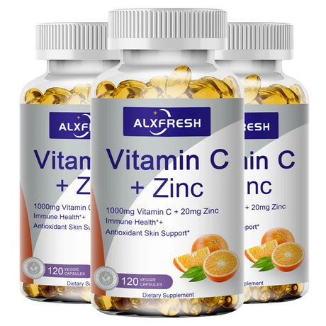 Alxfresh Vitamin C with Zinc for Hair Skin Nails and Brain Heart Health Supports Cellular Level Defense Immune System Booster