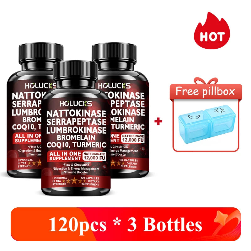 High Potency Enzyme Complex, with Lumbrokinase & CoQ10, Boost Vitality, Cellular Energy & Immune Health, Middle Aged Daily