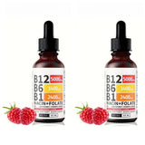 Vitamin B12 Liquid Drops 60ml Raspberry Flavor with Vitamin B6+B1 Etc Multivitamin Support Energy Recovery & Brain,Heart Health