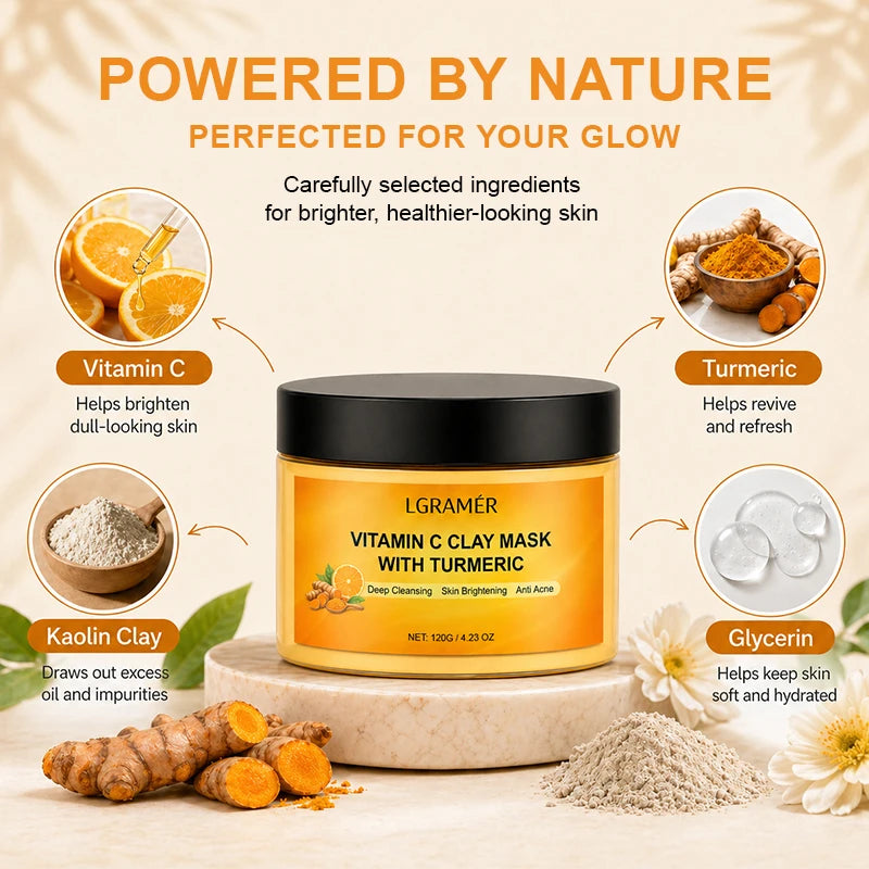 120g Turmeric Clay Mask, Deep Cleansing Formula, Effectively Controls Oil, Tightens Pores, Fades Dull Complexion and Rough Skin
