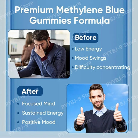 Methylene Blue Gummies 5mg, 99.9% Pure USP‑Grade, for Cognitive Support, Mental Clarity, Lifted Mood, Sharper Focus, 30/60 CT