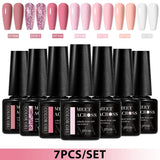 7pcs Gel Nail Polish Set HEMA Free Pink Red Glitter Semi Permanent Soak Off UV Gel Varnish Nail Art Decoration Nail Supplies DIY