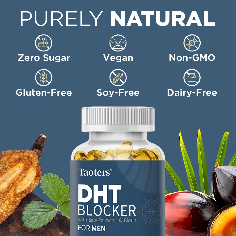 DHT Blocker Hair Growth Supplement with Saw Palmetto, Support Thicker Hair Reduce Thinning & Breakage, Boost Scalp Health