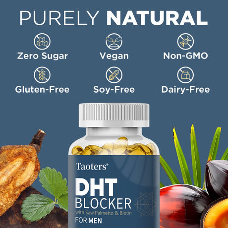 DHT Blocker Hair Growth Supplement with Saw Palmetto, Support Thicker Hair Reduce Thinning & Breakage, Boost Scalp Health
