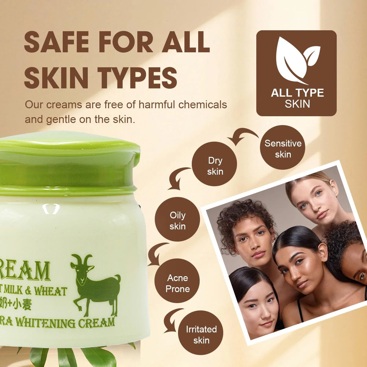 Goat Milk And Wheat Hydra Whitening Cream Skin Hydration Moisturizing Body for Dry & Sensitive Skin Anti-Aging Firming Cream