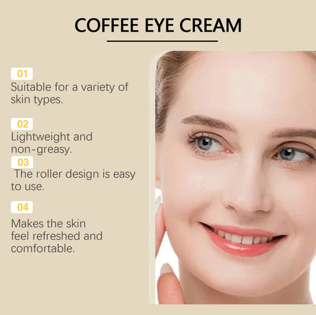 Caffeine Firming Eye Cream Fade Dark Circles Anti-Puffiness Lighten Fine Lines Under The Eyes Remove Eye Bags Roller Eye Massage