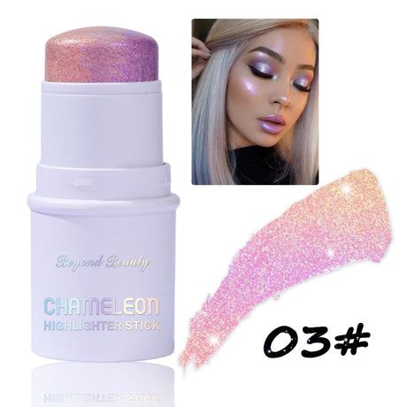 Chameleon Holographic Glitter Shimmer Highlighter Stick, Makeup for Face and Body, Color Changing Glitter Stick Under Light