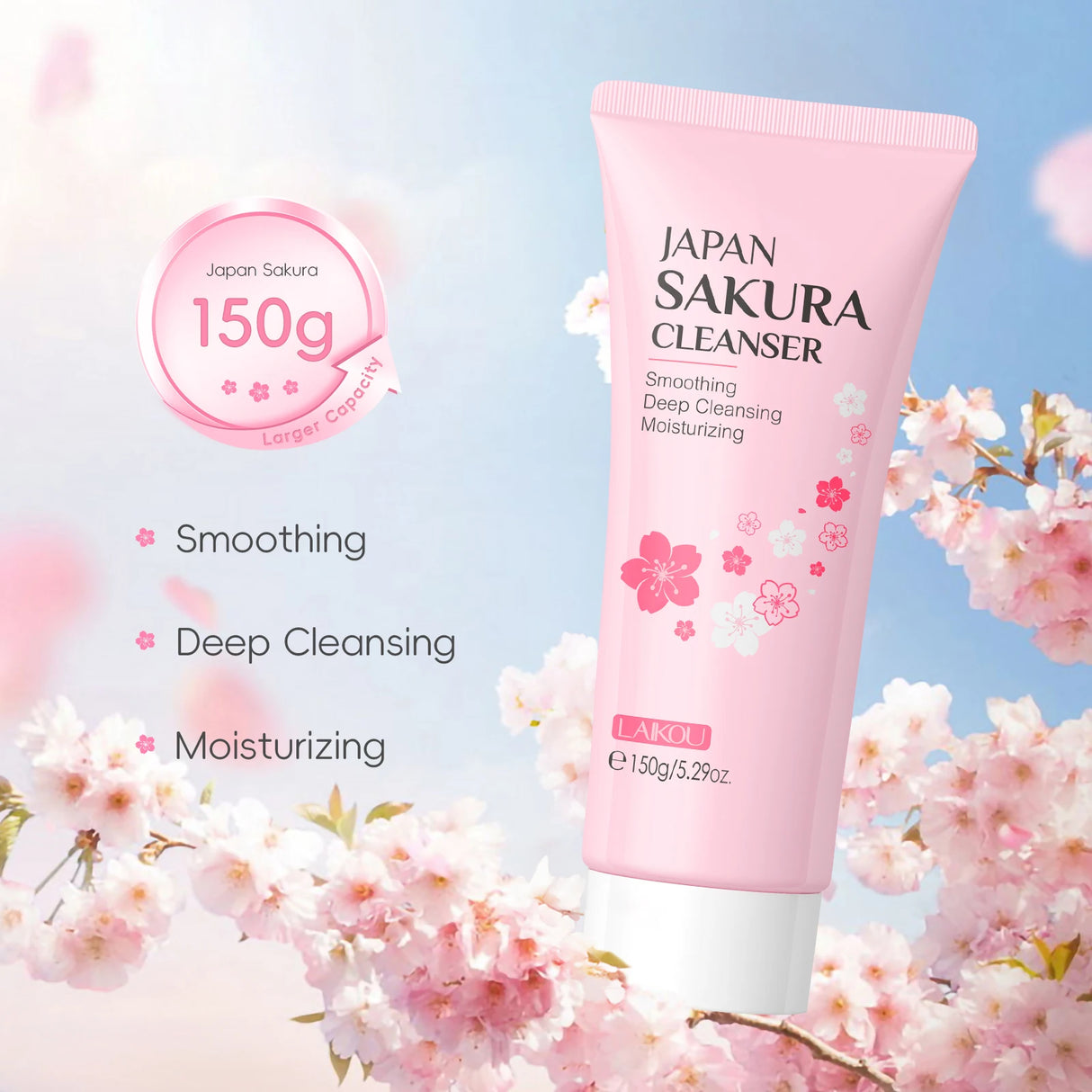 LAIKOU Japan Sakura Facial Cleanser Oil Control Cleansing Face Wash Cream Pore Clean