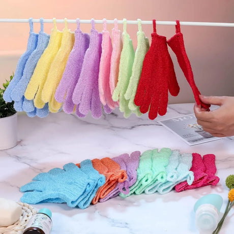 24 Pieces Exfoliating Bath Gloves, Beauty Spa Massage Skin Shower Gel Body Scrub Gloves with Loops - 12 Colors