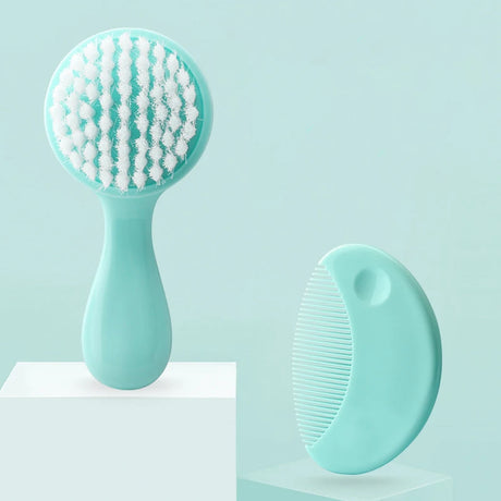 Cute 2 in 1 Eco-friendly Infant Care Baby Comb Brush Set Soft Bristles Hair Brush Round Shape