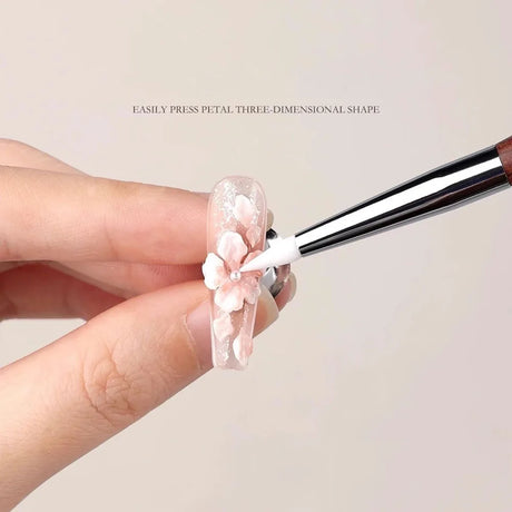 2Pcs Silicone Nail Art Carving Pen Double-Ended Nail Sculpting Tool with Wooden Handle for 3D Gel Modeling Painting and Design