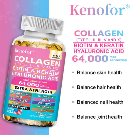 Complex Collagen Capsules, Brighten Skin Tone, Helps Joint, Cartilage & Cardiovascular, Hair, Nails, Digestive Health Supplement