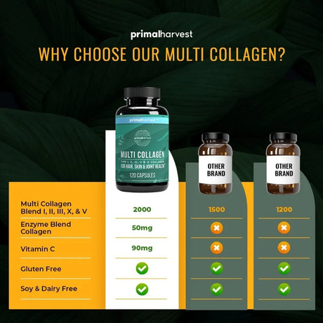 Multi Collagen Pills for Women and Men - Type I, II, III, V, X - 120 Capsules W/Vitamin C for Hair, Skin, Nails