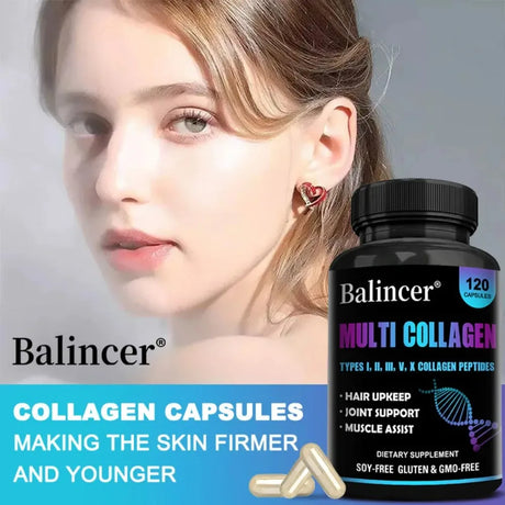 Multi Collagen Peptides Capsules - Supports Skin, Hair, Joint Health, Promote Collagen Production, Delay Aging,Enhances Immunity