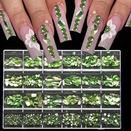 1 box of multi -shaped 3D nail diamond kits -24 AB crystal gem grids, flat -bottom nail art accessories multi -style nail suppli