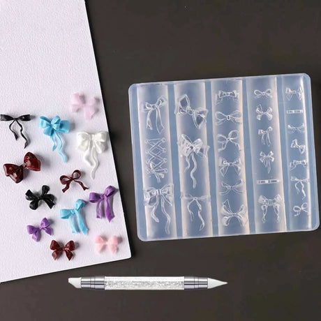 1Pcs 3D Bowknot Silicone Nail Art Mold 90Shapes Sweet Ribbon Nails Templates DIY Design Manicure Stencils For Nail Charms Molds