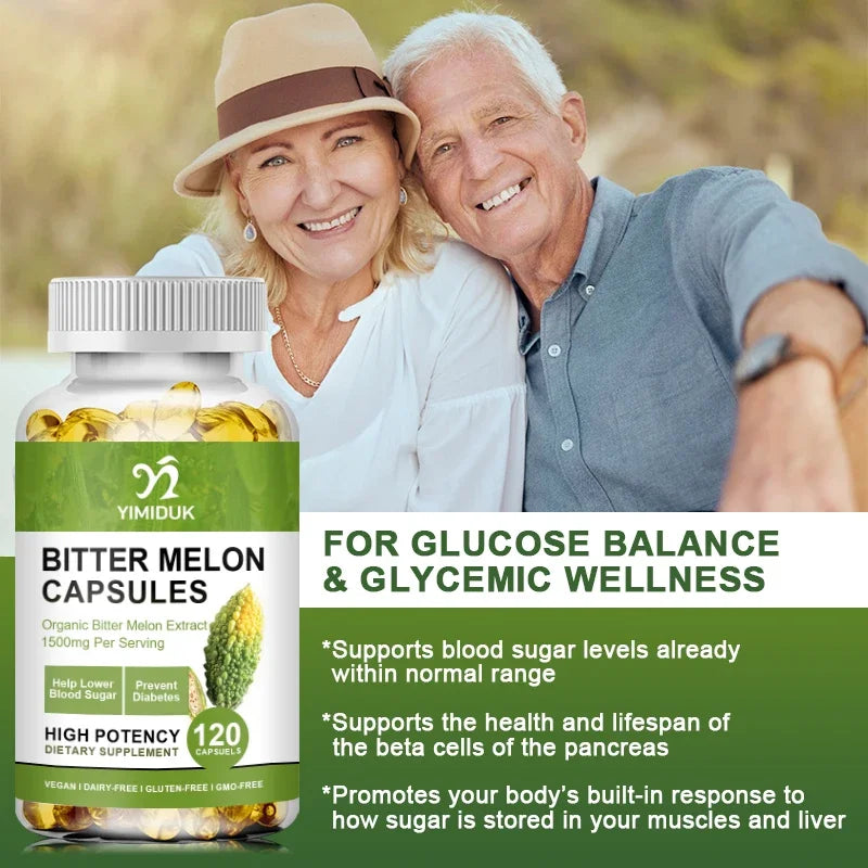 Pure Bitter Melon Capsules, with Ginseng & Chromium, Support Pancreatic Health, Glycemic Stability, Daily Energy & Vitality