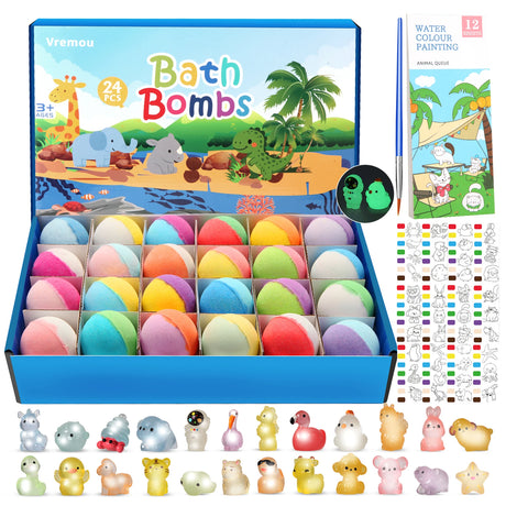 Bath Bombs for Kids with Toy Inside, 24 Pcs Natural and Organic Bubble Bath Bombs with Glow-in-The-Dark Surprise Inside