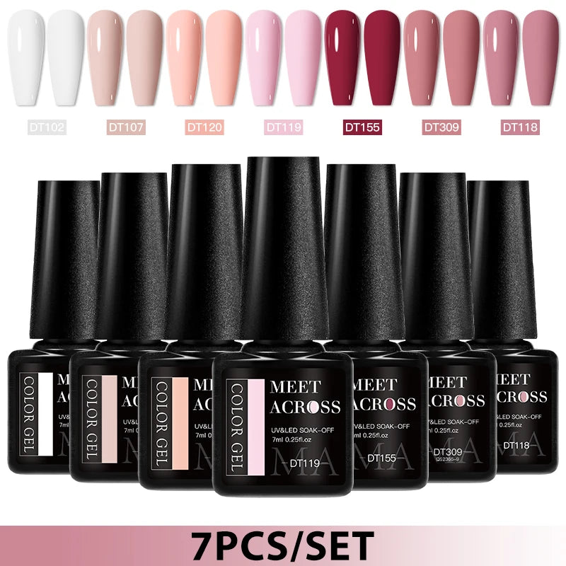 7pcs Gel Nail Polish Set HEMA Free Pink Red Glitter Semi Permanent Soak Off UV Gel Varnish Nail Art Decoration Nail Supplies DIY