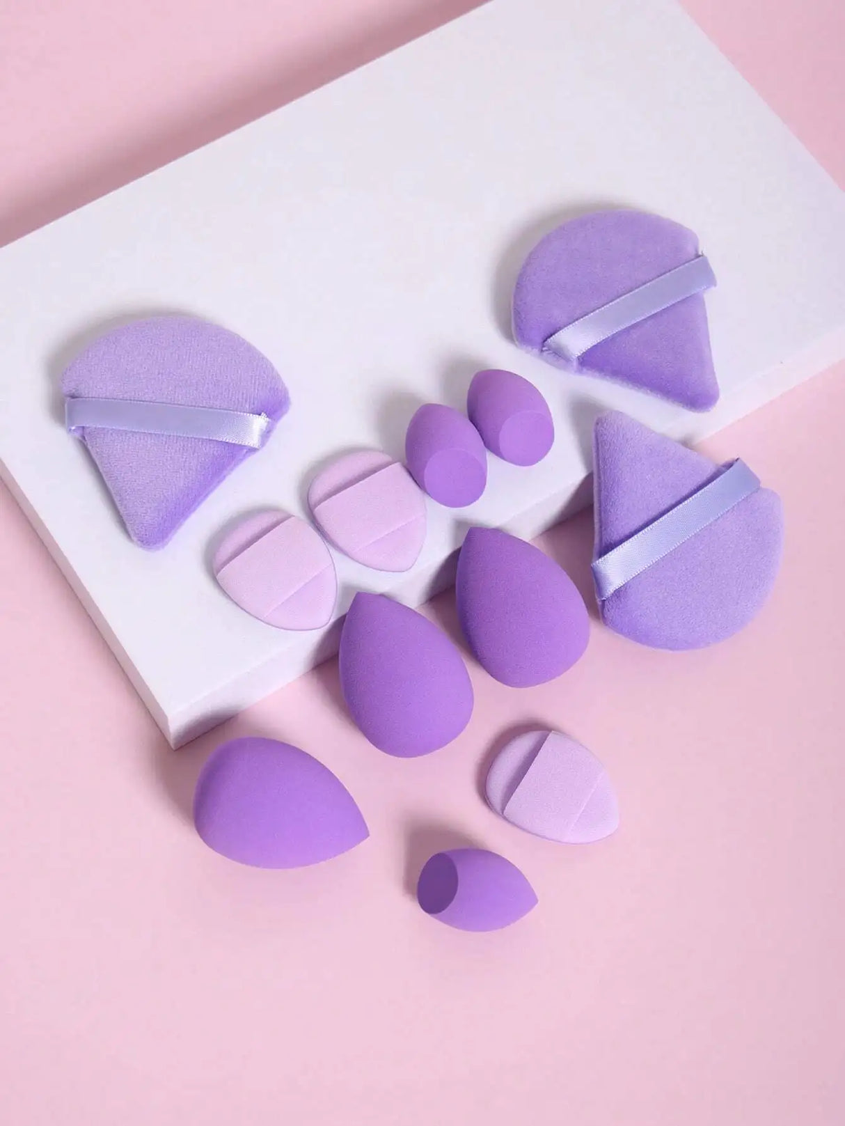 12pcs All-Purpose Makeup Sponges Set Consisting Of 3 Triangular Powder Puffs, 3 Mini Air Cushion Powder Puffs, 3 Water Drop Shaped Makeup Sponge, And 3 Mini Makeup Sponge. Suitable For Liquid Foundation, Powder Foundation, An