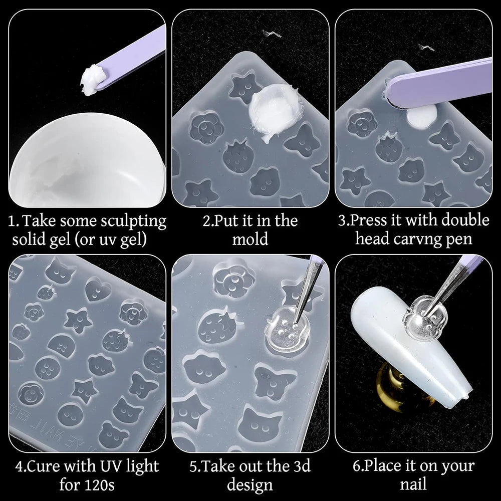 3D Silicone Gel Nail Art Molds Lovely Animals Stars Shapes DIY Resin Button Charms Nail Art Decoration Manicure Tool Supplies
