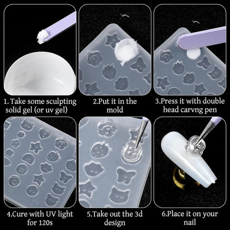 3D Silicone Gel Nail Art Molds Lovely Animals Stars Shapes DIY Resin Button Charms Nail Art Decoration Manicure Tool Supplies