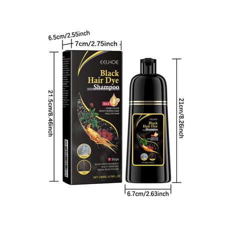 Black Hair Colouring Shampoo 3 in 1 Natural Herbal Essence Instant Colouring Shiny Hair Dye Shampoo Cleaning Nourishing Hair for Covering White