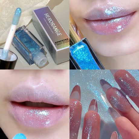 Herorange Star Shine Glitter Lip Gloss Shimmer Fine Glitter Long Lasting Moisturizing Non Sticky Glossy Lip Makeup