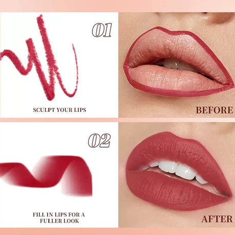 6-color mini lip liner and lipstick pencil, long-lasting waterproof 2-in-1 lip liner and lipstick, sexy matte finish.
