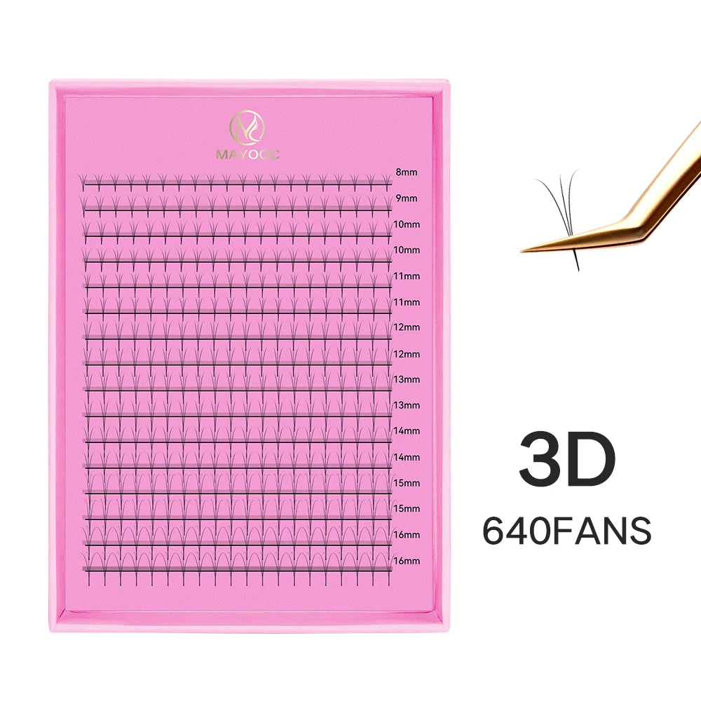 MAYOOC 320 Fans Premade Volume Fans Pointy Base Medium Stem Sharp Thin PreMade Russian Volume Fan Eyelash Extensions Custom Logo