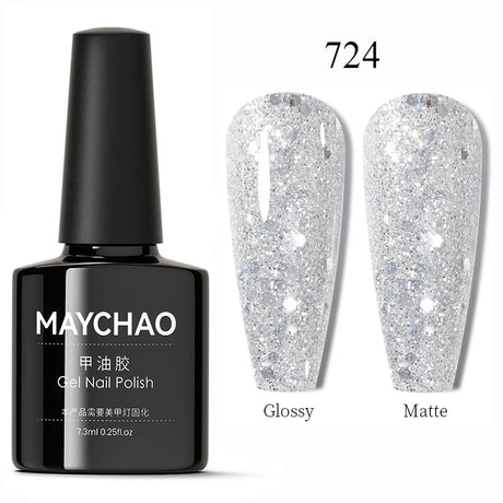 MAYCHAO Glitter Gel Nail Polish 7.3ml Semi-permanent Sequins Shiny Gel Base Top Coat Soak Off UV LED Varnish Nail Art Decoration